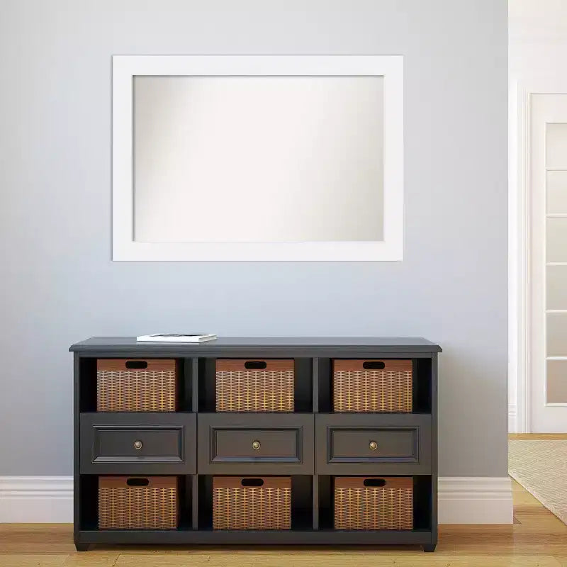 Miroir mural Corvino blanc en bois non biseauté de 41 po x 29 po - Amanti Art : Rectangle moderne, fixation incluse