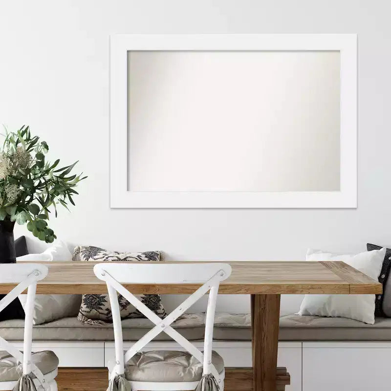 Miroir mural Corvino blanc en bois non biseauté de 41 po x 29 po - Amanti Art : Rectangle moderne, fixation incluse