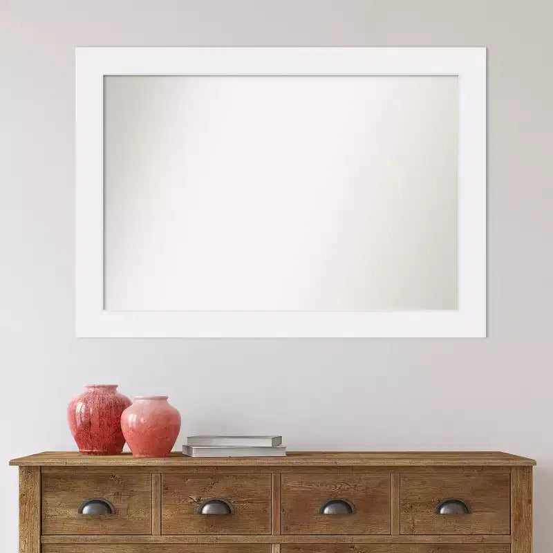 Miroir mural Corvino blanc en bois non biseauté de 41 po x 29 po - Amanti Art : Rectangle moderne, fixation incluse