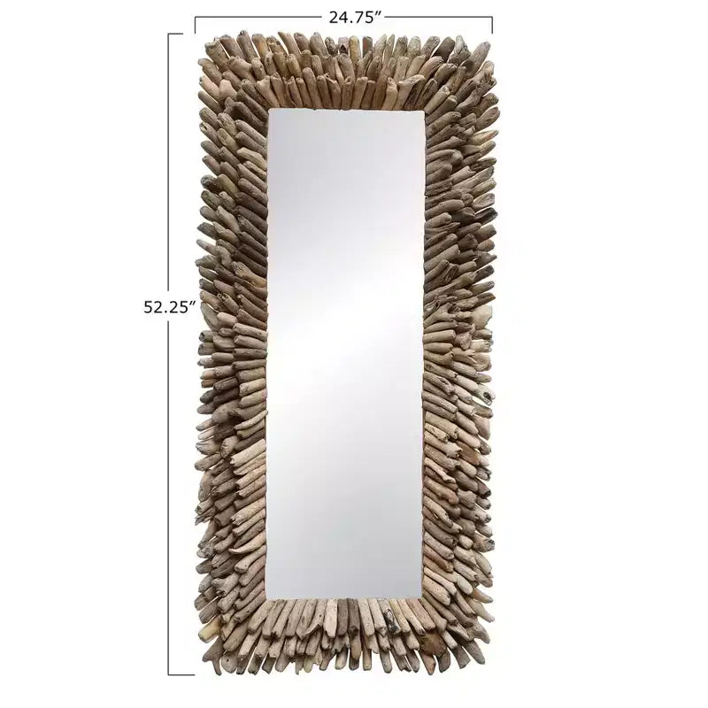 Miroir mural grand cadre bois flotté Storied Home Naturel : d'inspiration côtière, rectangulaire, bois et verre, 24"x52.5"