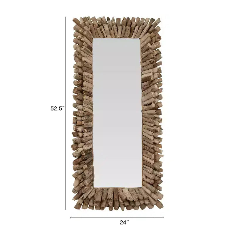 Miroir mural grand cadre bois flotté Storied Home Naturel : d'inspiration côtière, rectangulaire, bois et verre, 24"x52.5"