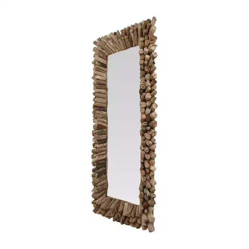 Miroir mural grand cadre bois flotté Storied Home Naturel : d'inspiration côtière, rectangulaire, bois et verre, 24"x52.5"