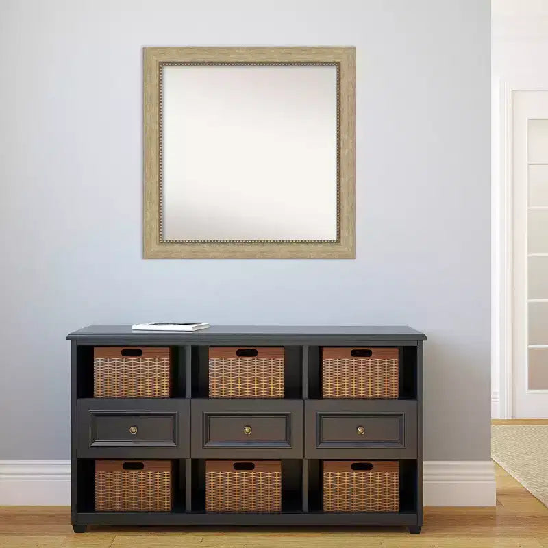 Miroir mural non biseauté Astor Champagne 31 po x 31 po - Amanti Art : Carré moderne encadré, quincaillerie de montage incluse