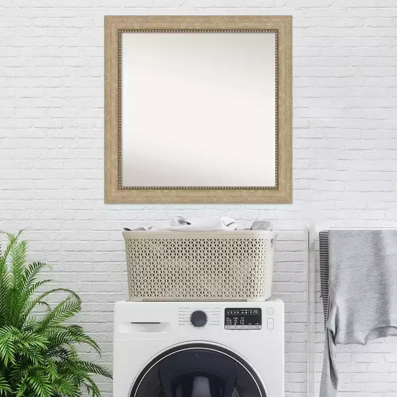 Miroir mural non biseauté Astor Champagne 31 po x 31 po - Amanti Art : Carré moderne encadré, quincaillerie de montage incluse