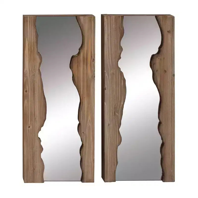 Contemporary Wood Wall Mirror Set of 2 Brown - Olivia & May: Handmade Rectangular Live Edge, No Assembly Required