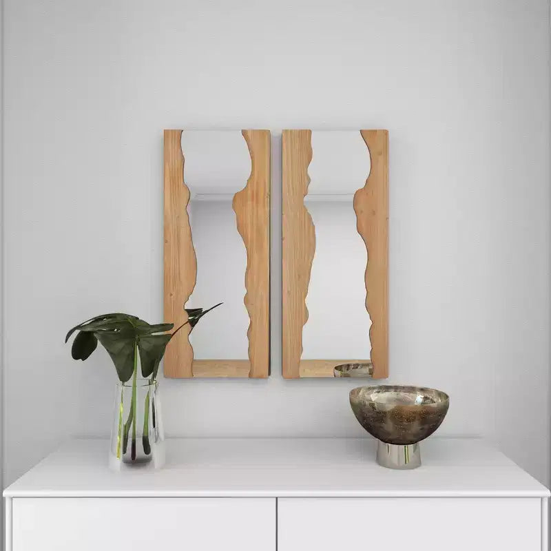 Lot de 2 miroirs muraux contemporains en bois marron – Olivia & May : rectangulaire fait main, bord brut, aucun assemblage requis
