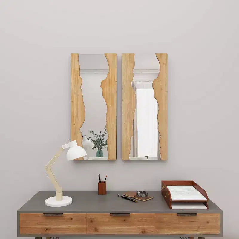 Lot de 2 miroirs muraux contemporains en bois marron – Olivia & May : rectangulaire fait main, bord brut, aucun assemblage requis