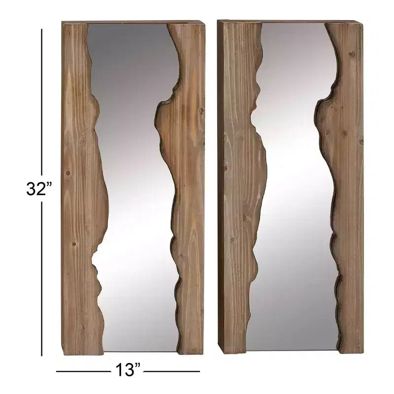 Lot de 2 miroirs muraux contemporains en bois marron – Olivia & May : rectangulaire fait main, bord brut, aucun assemblage requis