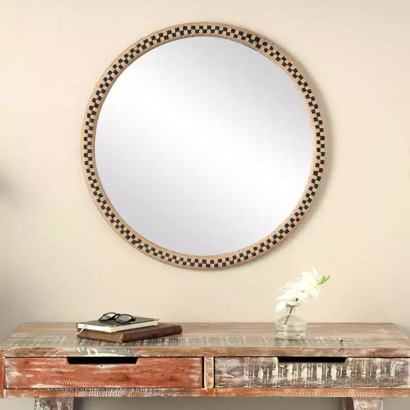 Miroir mural à carreaux tissé à la main en bois 32"x32" marron - Olivia & May