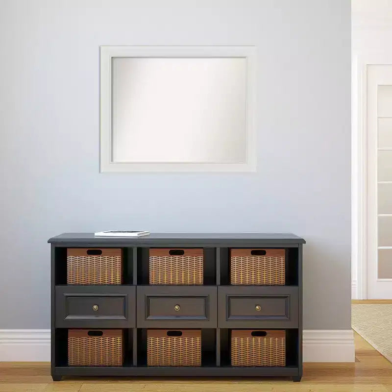 Miroir mural étroit Flair Soft White non biseauté de 32" x 26" - Amanti Art : Rectangle moderne, cadre en polystyrène, quincaillerie de montage incluse