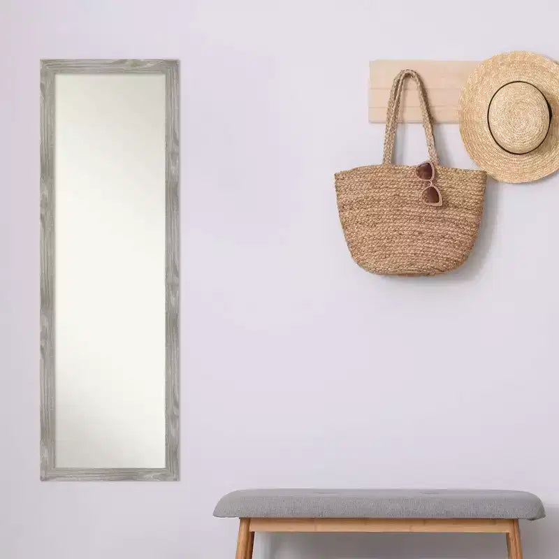 Miroir de porte pleine longueur carré 17" x 51" non biseauté Gris tourterelle - Amanti Art : Cadre en polystyrène, montage mural ou sur porte