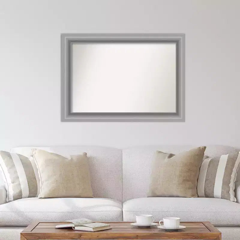 Miroir mural poli en nickel Amanti Art, 42 po x 30 po, à sommet sans biseau : Comprend le matériel de montage, Style moderne