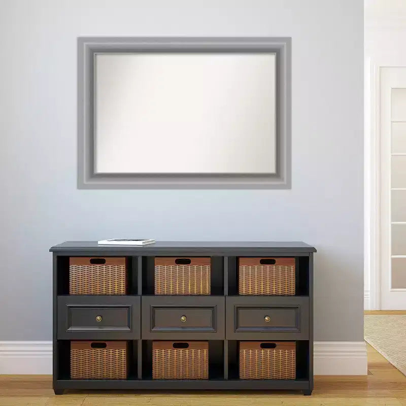 Miroir mural poli en nickel Amanti Art, 42 po x 30 po, à sommet sans biseau : Comprend le matériel de montage, Style moderne