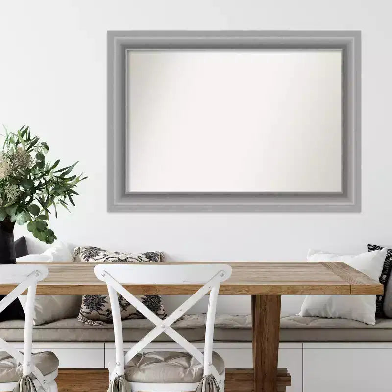 Miroir mural poli en nickel Amanti Art, 42 po x 30 po, à sommet sans biseau : Comprend le matériel de montage, Style moderne