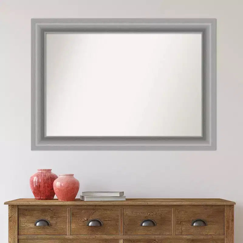 Miroir mural poli en nickel Amanti Art, 42 po x 30 po, à sommet sans biseau : Comprend le matériel de montage, Style moderne