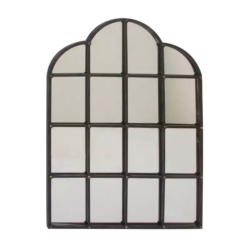 Miroir mural en métal inspiré des vitres de fenêtre avec dessus cintrés et clous noir - Olivia & May