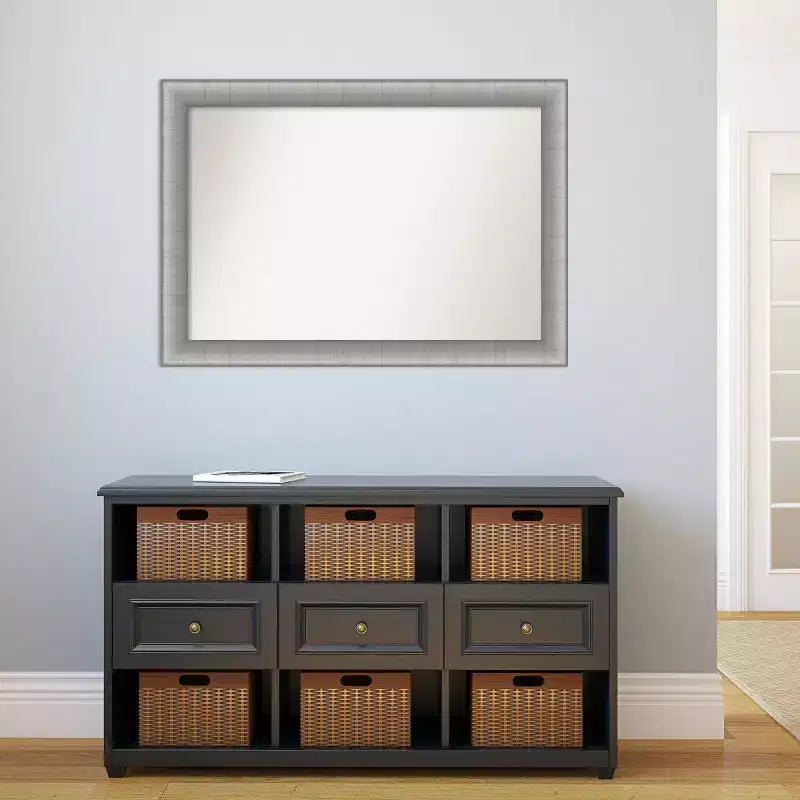 Amanti Art Miroir mural de salle de bain élégant, sans biseau, 41 x 29 po, étain brossé : Comprend le matériel de montage, cadre en polystyrène