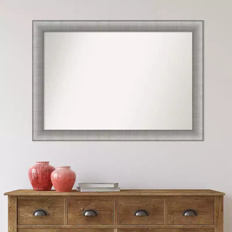 Amanti Art Miroir mural de salle de bain élégant, sans biseau, 41 x 29 po, étain brossé : Comprend le matériel de montage, cadre en polystyrène