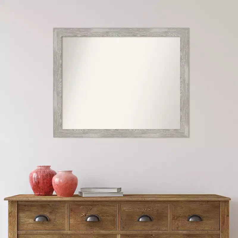 Miroir mural étroit de salle de bain 32" x 26" Dove non biseauté Gris délavé - Amanti Art : Quincaillerie de montage incluse