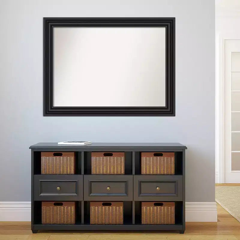 Miroir mural colonial noir non biseauté 44" x 33" - Amanti Art : Rectangle moderne, Fixations incluses
