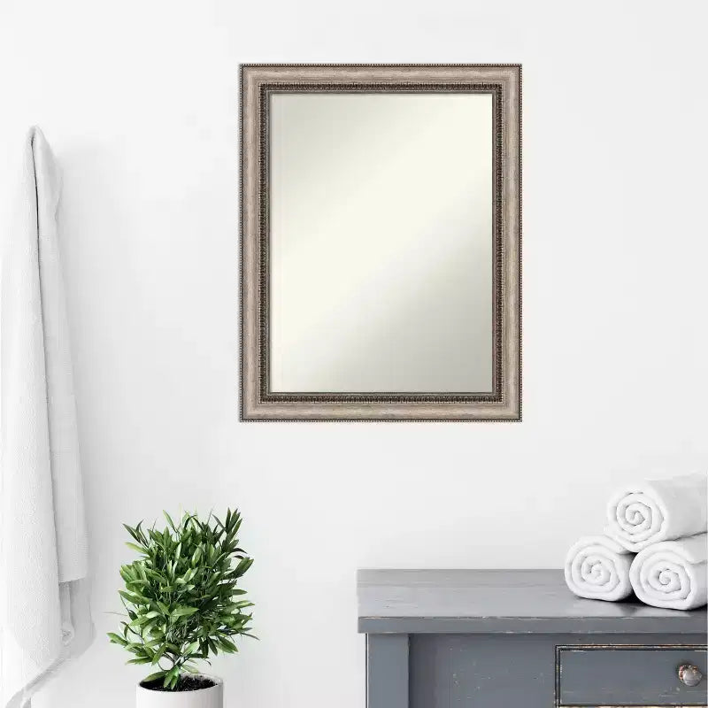 Miroir mural orné Lyla de 22 po x 28 po sans biseau avec cadre, argent - Amanti Art : Quincaillerie de montage incluse