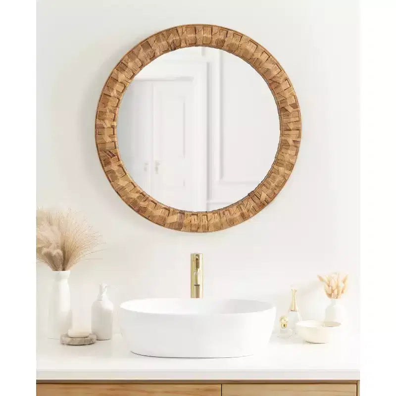 Kate & Laurel All Things Decor Miroir rond tissé Laalima 26"x26" brun rustique