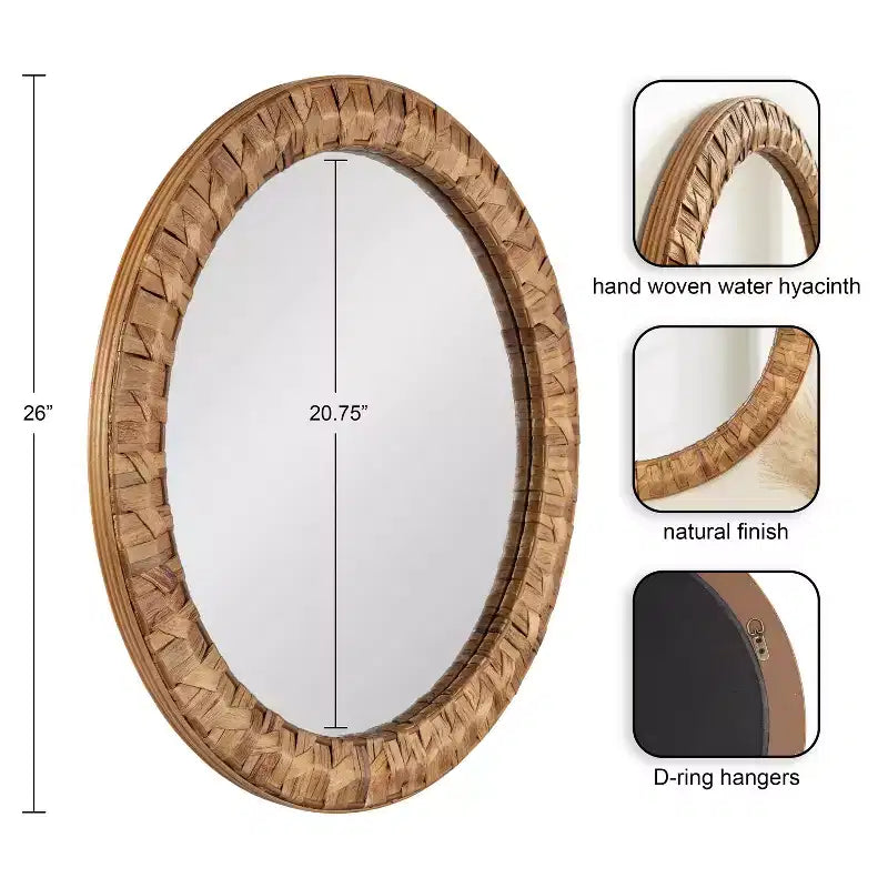 Kate & Laurel All Things Decor Miroir rond tissé Laalima 26"x26" brun rustique