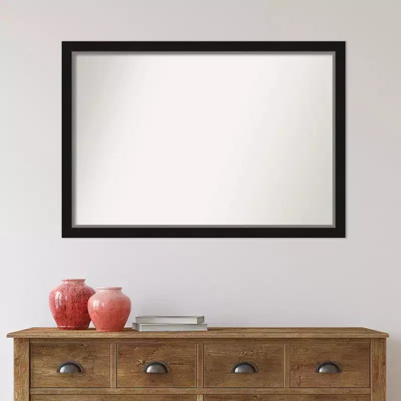 Miroir mural étroit de salle de bain en Eva noir non biseauté de 39 po x 27 po - Amanti Art : Moderne rectangulaire, cadre en polystyrène, montage mural