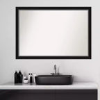 Miroir mural étroit de salle de bain en Eva noir non biseauté de 39 po x 27 po - Amanti Art : Moderne rectangulaire, cadre en polystyrène, montage mural