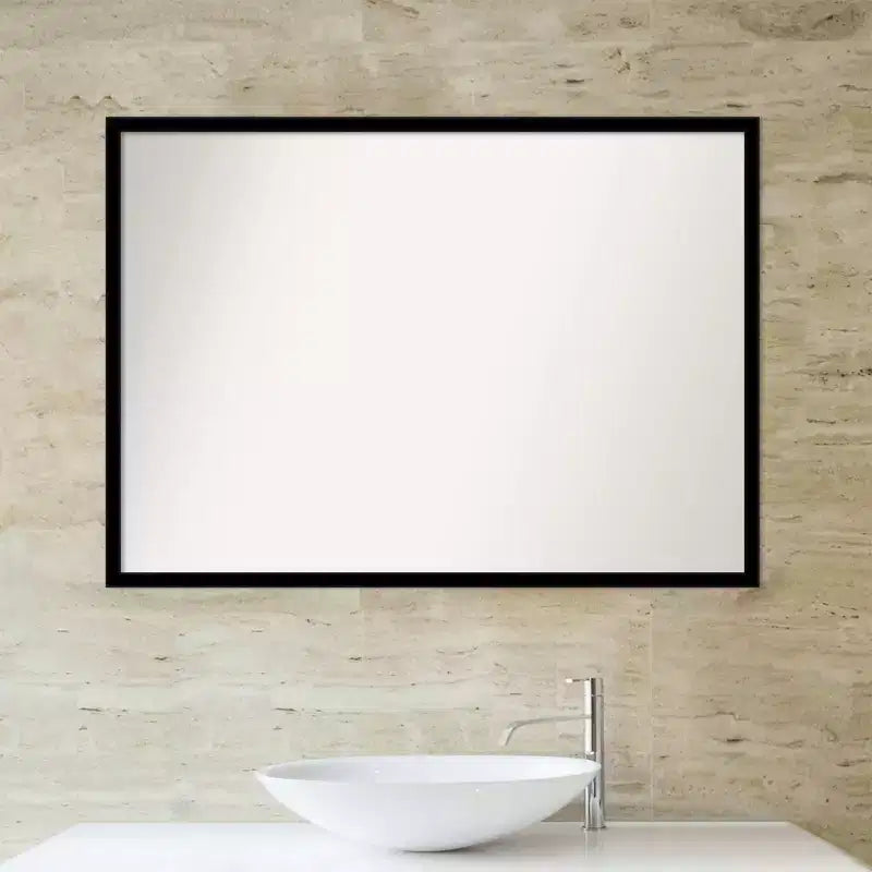 Miroir mural de salle de bain non biseauté 40 po x 29 po noir de jais - Amanti Art : Rectangulaire, cadre en polystyrène, fixation murale