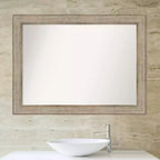 Miroir mural de salle de bain en bois argenté Amanti Art, 112 x 84 cm, sans biseau : style moderne, cadre en bois, fixation murale