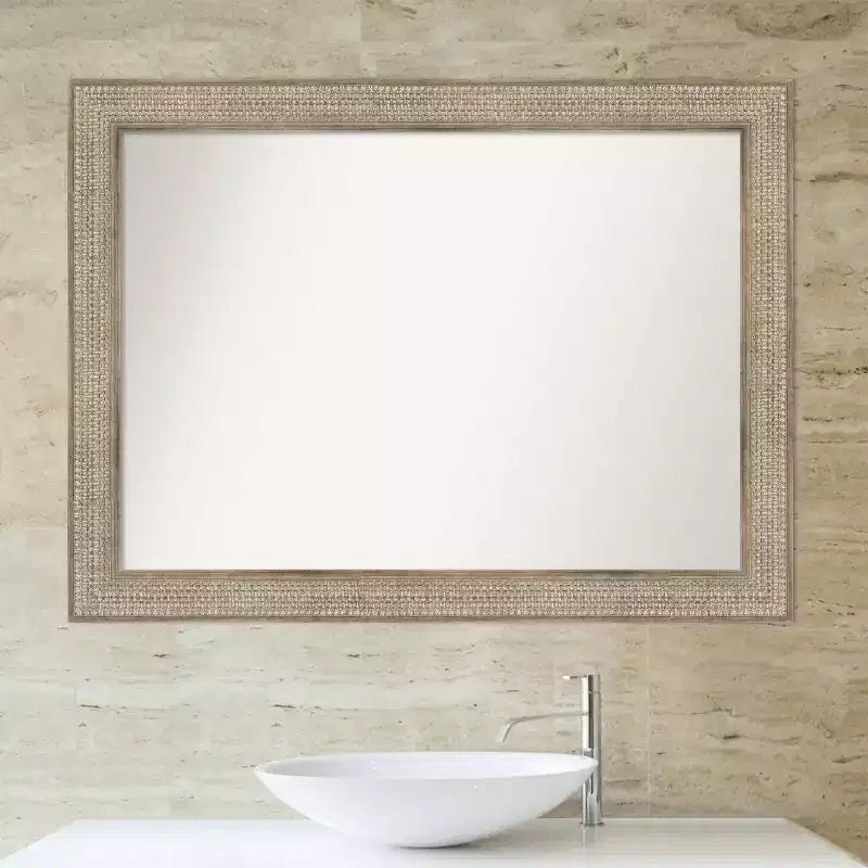 Miroir mural de salle de bain en bois argenté Amanti Art, 112 x 84 cm, sans biseau : style moderne, cadre en bois, fixation murale