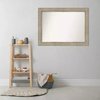 Miroir mural de salle de bain en bois argenté Amanti Art, 112 x 84 cm, sans biseau : style moderne, cadre en bois, fixation murale