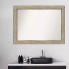 Miroir mural de salle de bain en bois argenté Amanti Art, 112 x 84 cm, sans biseau : style moderne, cadre en bois, fixation murale