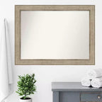 Miroir mural de salle de bain en bois argenté Amanti Art, 112 x 84 cm, sans biseau : style moderne, cadre en bois, fixation murale