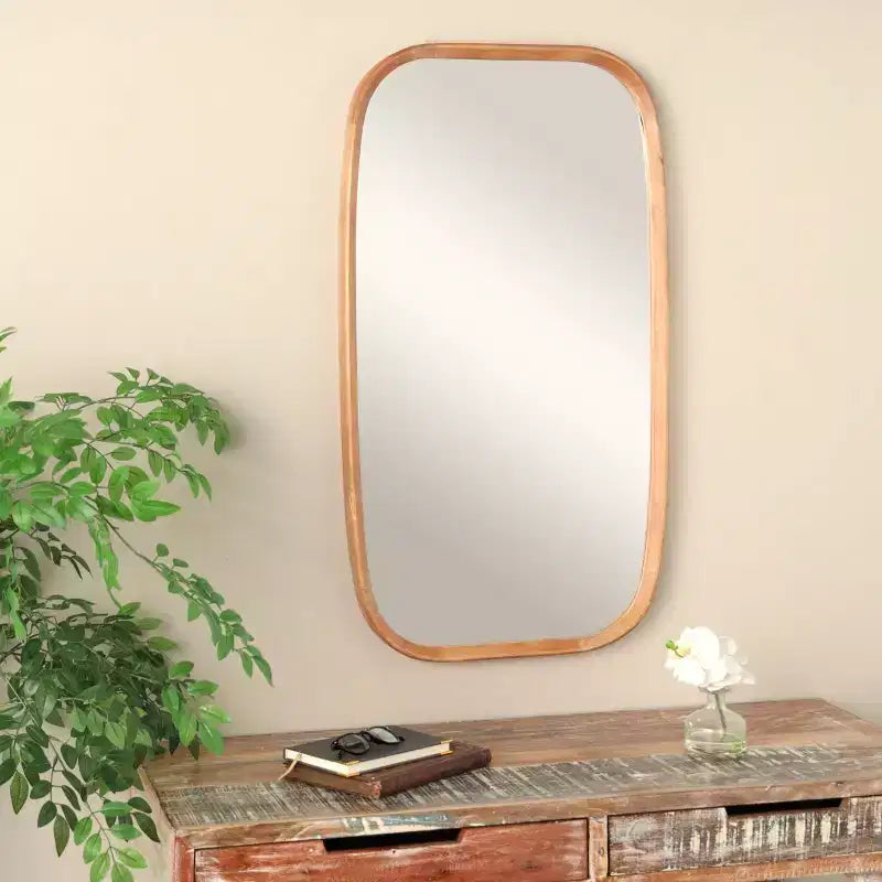 Miroir Mural Simpliste en Bois 40"x22" avec Bords Arrondis Marron - Olivia & May : Design Moderne, Cadre en MDF, Aucun Assemblage Requis