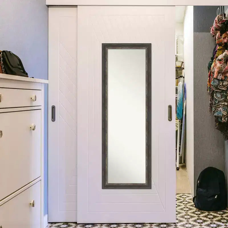 Miroir de porte encadré rustique écorce anthracite 45,7 x 132 cm – Amanti Art : Cadre en polystyrène, quincaillerie de montage incluse