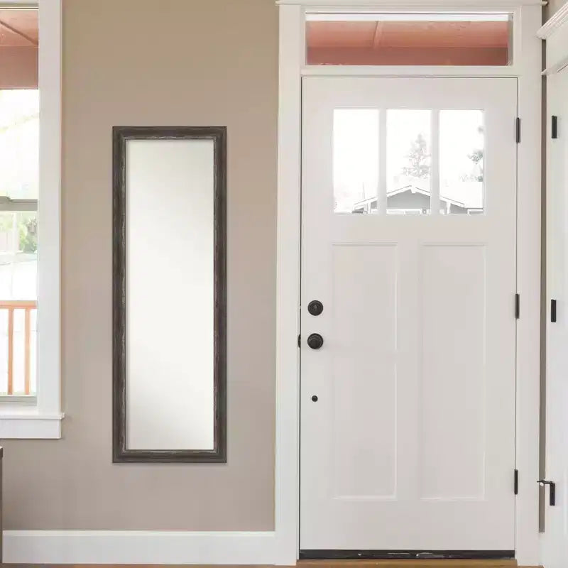 Miroir de porte encadré rustique écorce anthracite 45,7 x 132 cm – Amanti Art : Cadre en polystyrène, quincaillerie de montage incluse