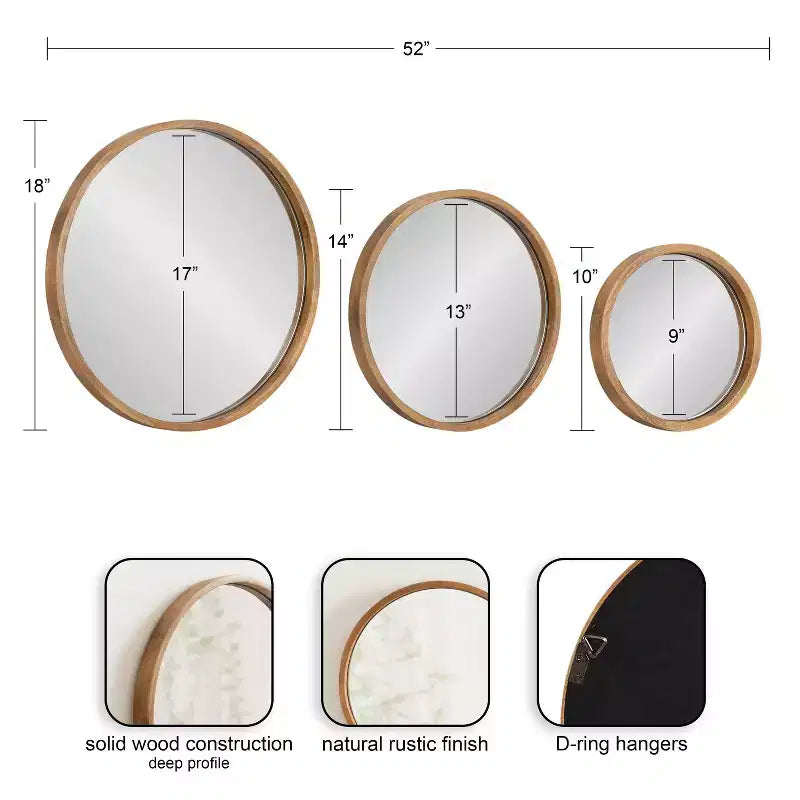 Kate & Laurel All Things Decor (Lot de 3) Lot de miroirs muraux ronds Valenti Marron rustique