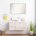 Miroir mural de salle de bain Morgan en bois 38 po x 26 po, non biseauté, blanc/bleu - Amanti Art