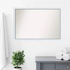Miroir mural de salle de bain Morgan en bois 38 po x 26 po, non biseauté, blanc/bleu - Amanti Art