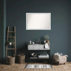 Miroir mural de salle de bain Morgan en bois 38 po x 26 po, non biseauté, blanc/bleu - Amanti Art