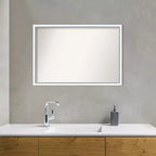 Miroir mural de salle de bain Morgan en bois 38 po x 26 po, non biseauté, blanc/bleu - Amanti Art