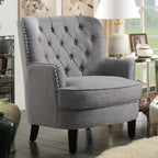 Moser Bay Mignon Fauteuil d'appoint à oreilles capitonné large de 76 cm en velours et lin