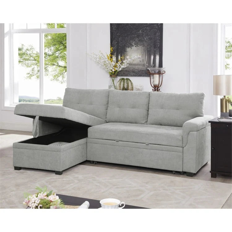 Canapé d'angle réversible convertible avec lit gigogne, méridienne de rangement et pieds durables