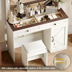 Coiffeuse de ferme Roomfitters avec lumières, coiffeuse avec porte coulissante, table de maquillage à 2 tiroirs avec miroir éclairé