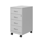 Solutions de rangement 18 po de profondeur, Organisateur mobile en métal à 4 tiroirs avec 4 tiroirs de classement, Verrouillable, Argent arctique