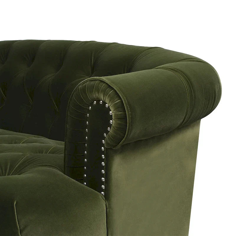 Canapé capitonné chesterfield La Rosa 84 en velours, style moderne du milieu du siècle