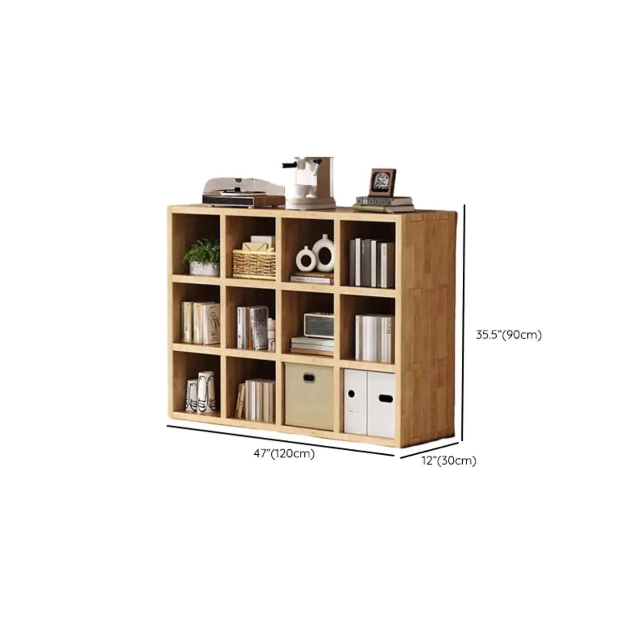 Bibliothèque moderne horizontale en bois à 8 cubes, finition naturelle