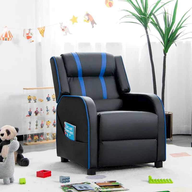Fauteuil inclinable pour enfants Gymax Canapé ergonomique en cuir avec repose-pieds